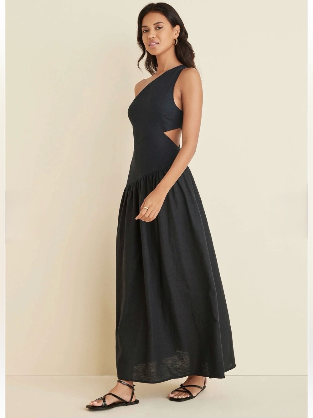 Venus — Linen Cutout Maxi Dress — Size 10 — Jet Black — NWT
